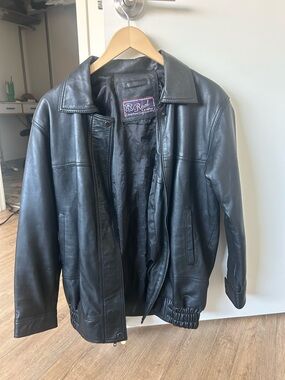 Black leather oversized bomber jacket